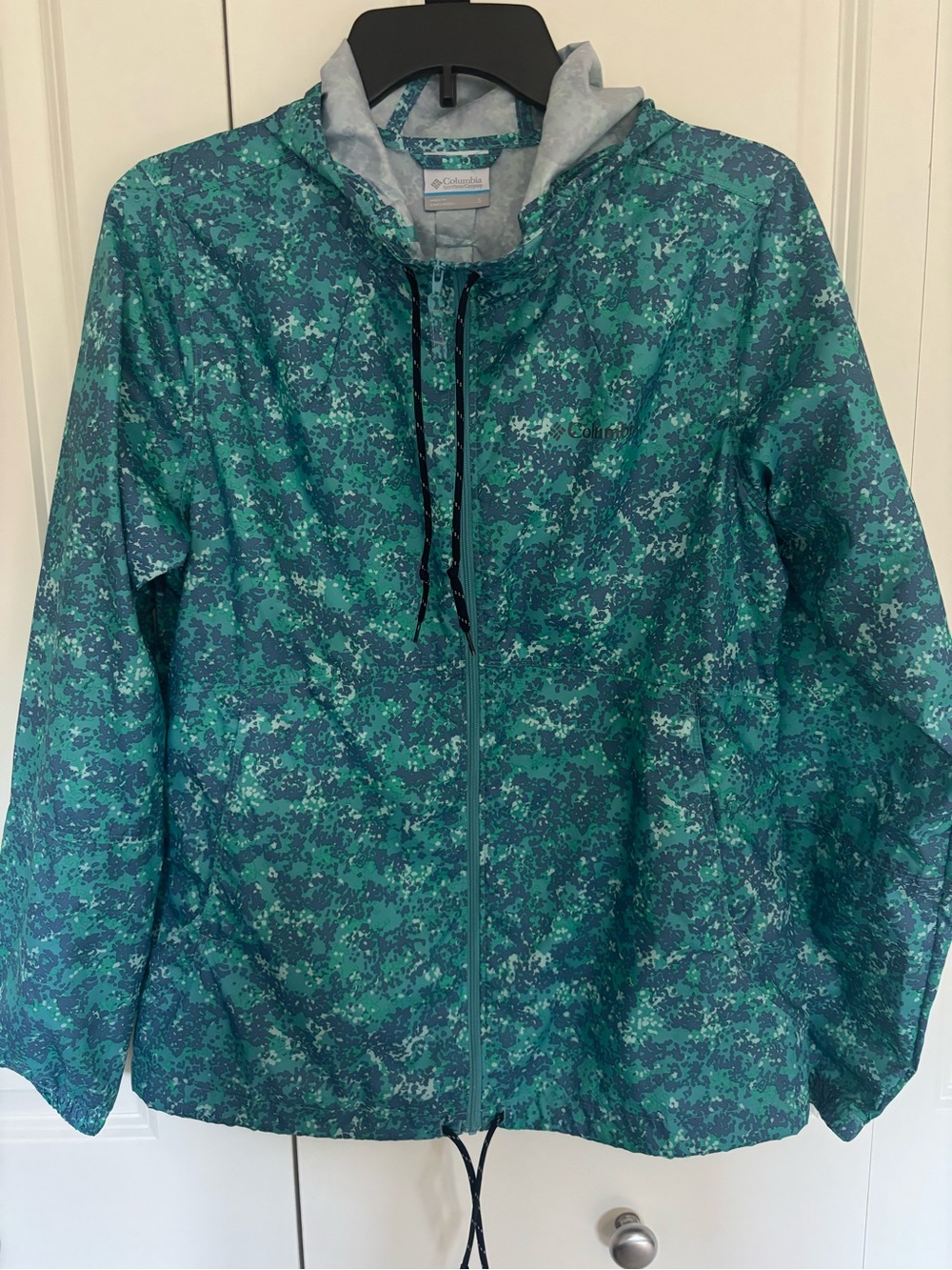 Columbia Women's Flash Forward Printed hooded Windbreaker teal small